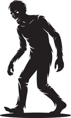 Zombie Halloween black silhouette vector, spooky simple silhouette design icon on white background, Halloween clipart illustration