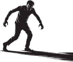 Zombie Halloween black silhouette vector, spooky simple silhouette design icon on white background, Halloween clipart illustration