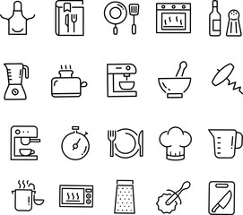 Kitchen Essentials Grid  Stylized Icons of Culinary Tools and Appliances for Cooking, Baking, and Meal Prep in a Modern Layout