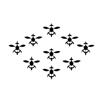 Stylized swarm of tiny drones silhouette design in simple vector style