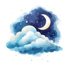 Moon stars and clouds on transparent Background