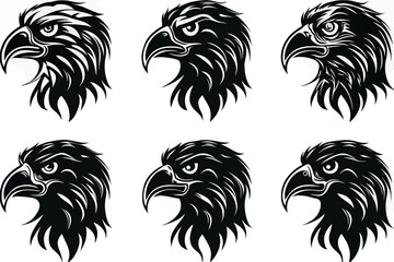 Obraz premium Six stylized black and white eagle heads facing left in a grid layout