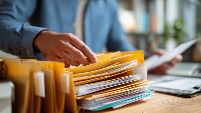 Sorting financial documents related to loans and debt management in a professional office