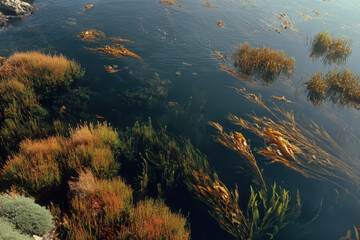 breathtaking aerial view of ocean surface showcases vibrant underwater ecosystems