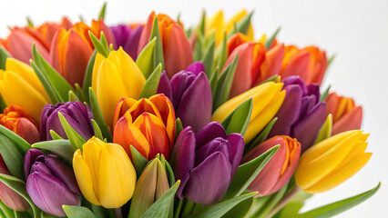 Vibrant Bouquet of Yellow Purple and Orange Tulips
