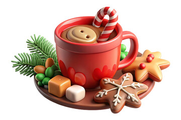 Festive Hot Chocolate with Candy Cane and Cookies – Christmas Holiday Illustration