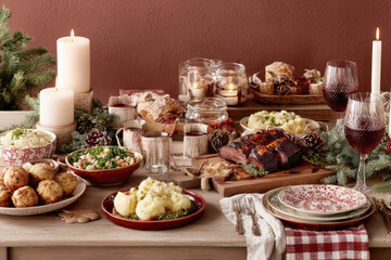 beautifully arranged new years table for  is set against clean solid background