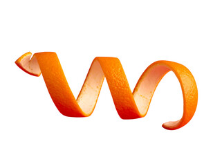Floating Spiral of Fresh Orange Peel Against Vibrant Red Background PNG