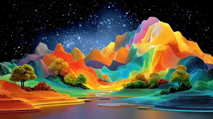 Hypercolor Vector Field, a vibrant pop-art inspired design featuring simplified wireframe structures, vivid fluorescent curves, and sharp glowing edges creating dynamic visual energy.