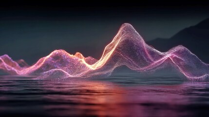 Luminous Sci-Fi Canyon, a vibrant landscape of glowing pink and purple lines creating dynamic Z-shapes, set against a grid-sky horizon filled with motion.