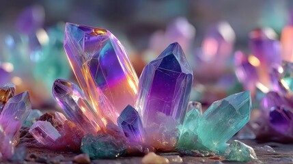Neon Crystal Spires, vibrant jagged peaks of prism-like wireframes radiating violet and teal hues, illuminating a captivating low-poly landscape.