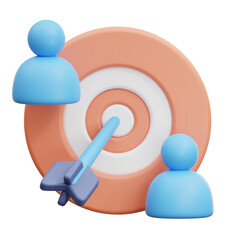 3D target icon with people representing audience segmentation, marketing focus, and customer targeting