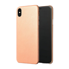 Elegant peach leather phone case with textured surface and rose gold trim isolated on transparent background