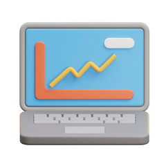 3D laptop with a graph display, symbolizing data analysis and performance tracking