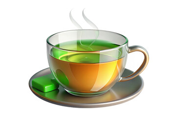 Steaming Green Tea in Elegant Glass Cup with Sugar Cube on Saucer