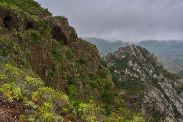 Volcanic cliff with caves in Anaga