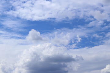 Cloudy sky, sky in gray clouds. Nature background. Weather before rain. Landscape with cloudy sky