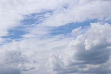 Cloudy sky, sky in gray clouds. Nature background. Weather before rain. Landscape with cloudy sky