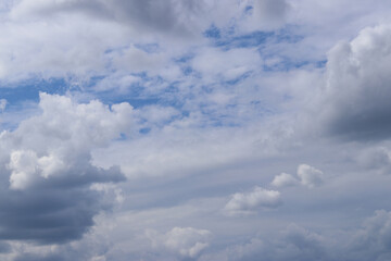 Cloudy sky, sky in gray clouds. Nature background. Weather before rain. Landscape with cloudy sky