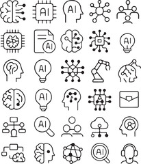 Fototapeta premium Artificial Intelligence Icons AI Technology, Machine Learning, Deep Learning, Neural Networks