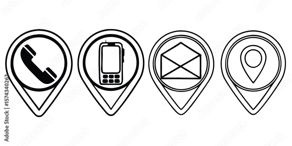 Poster mega set of contact icons featuring phone name website address and location symbols with a cat illus