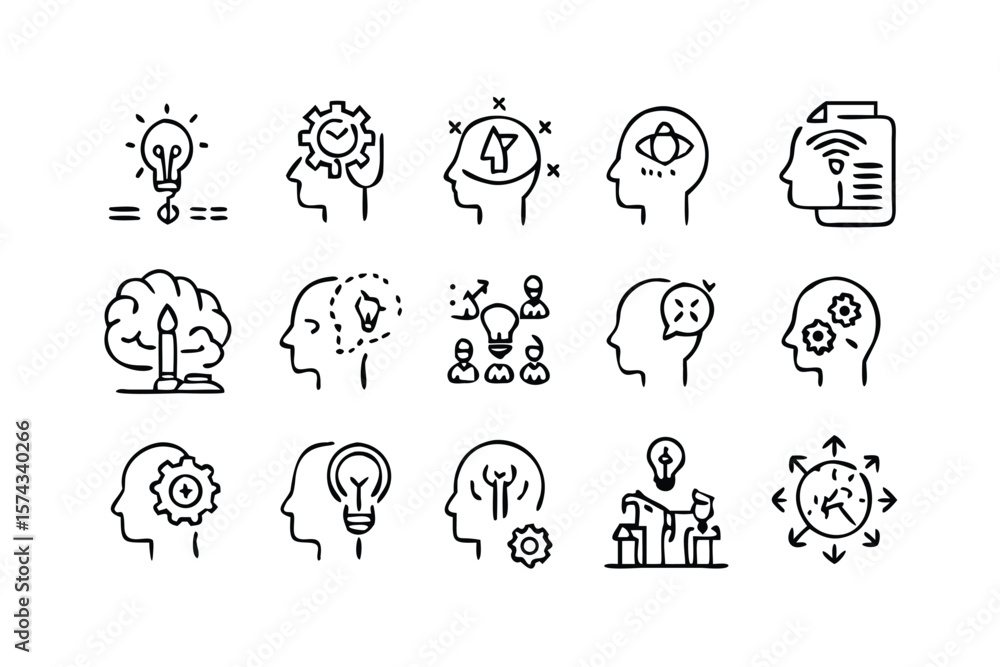 Aufkleber mega set of unlearning and relearning line icons featuring a dog illustration on transparent backgro