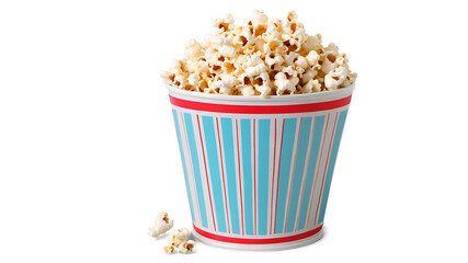 Buttery popcorn in a red bucket and a glass is ready for a movie theater entertainment