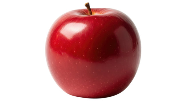 Shiny red apple with stem isolated on a transparent background