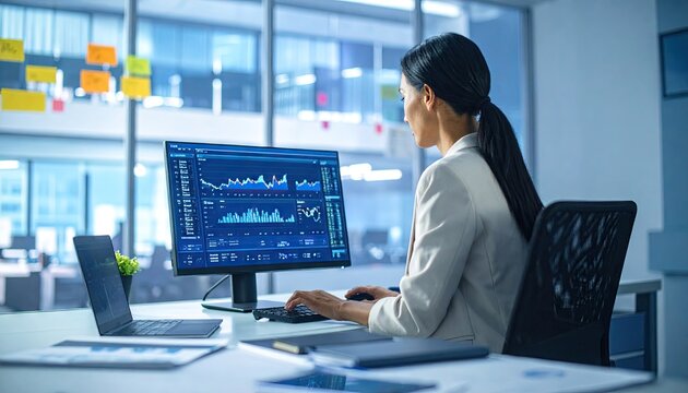 Business woman working at computer in office