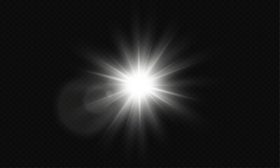 Bright white flash of light. Abstract image of flash of light and white star, Vector graphics.