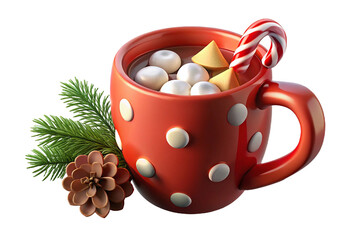Christmas Hot Chocolate with Marshmallows and Candy Cane in Polka Dot Mug