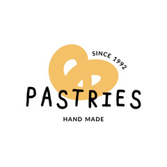 Vector template logo for bakery, cafe, cupcake shop, pastries. Emblem with silhouette of a pretzel.