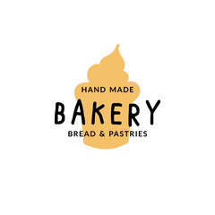 Vector template logo for bakery, cafe, cupcake shop, pastries. Emblem with silhouette of a cupcake.