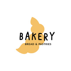 Vector template logo for bakery, cafe, cupcake shop, pastries. Emblem with silhouette of a croissant.