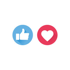 heart shaped like symbol, Social Media Reaction Icons, Blue Thumbs Up and Red Heart Icons: Social Media Like and Love Buttons., Thumb Blue And Heart Red Circle Button