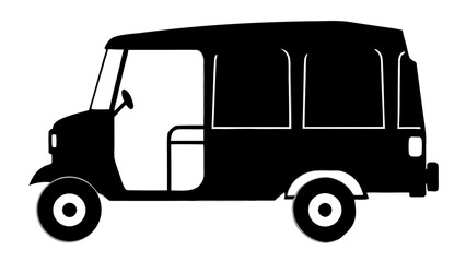Fototapeta premium Black Silhouette of a Three Wheeled Tuk Auto Rickshaw