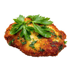 Breaded cutlet with herb on transparent Background