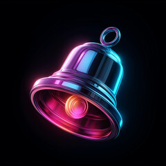 Notification bell icon in glowing neon effect on dark background, modern alert symbol for apps and digital platforms