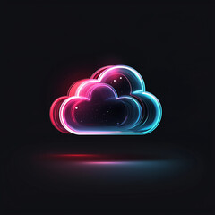 Cloud storage neon icon with vibrant glow and digital atmosphere, representing cloud computing and online data backup