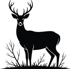 Majestic stag standing in grass deer antlers