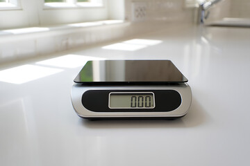 Modern Digital Kitchen Scale on White Countertop for Food Weighing