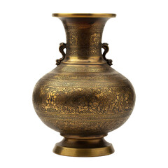 Ornate bronze metal vase on transparent Background