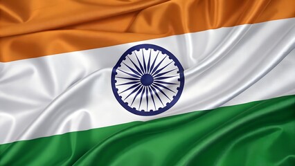 High-Resolution Close-Up of Indian National Flag Waving in the Wind with Ashoka Chakra on a Bright Sunny Day – Symbol of Patriotism, Independence, and Republic of India