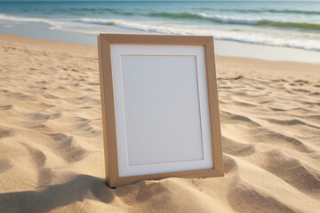 Blank Frame Mockup on Sandy Beach Tropical Vacation Coastal Scenery