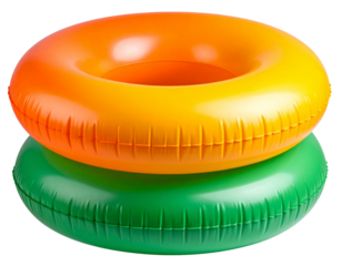 Two Colorful Swim Rings Stacked Close-Up, Isolated on Transparent Background PNG (2)