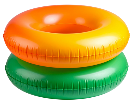 Two Colorful Swim Rings Stacked Close-Up, Isolated on Transparent Background PNG (2)