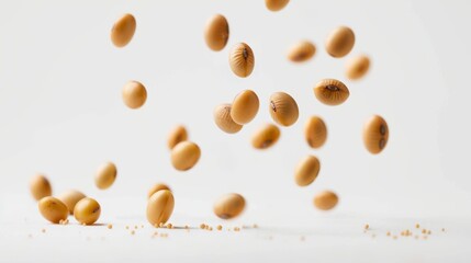Soybeans levitate isolated on a white background.