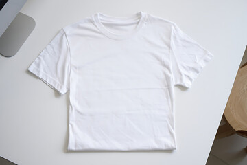 White T-Shirt Mockup Simple Clean Apparel Top View Flat Lay