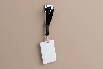 Blank White ID Card Badge Hanging on Hook for Corporate Business Event
