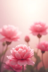 Abstract floral background with softly blurred carnations in the distance and sharp foreground elements